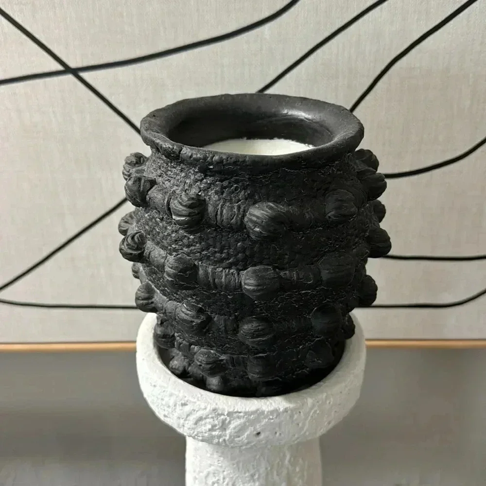 Anthropologie Minka Sol Tobac Ceramic Candle black rustic home decor